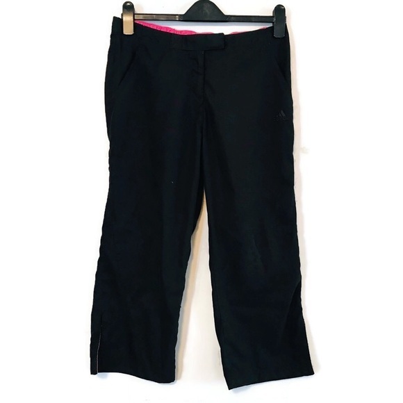 Adidas black Pink Cropped Track Pants Wind Breakers Women’s size Medium 8 10 - Picture 1 of 8